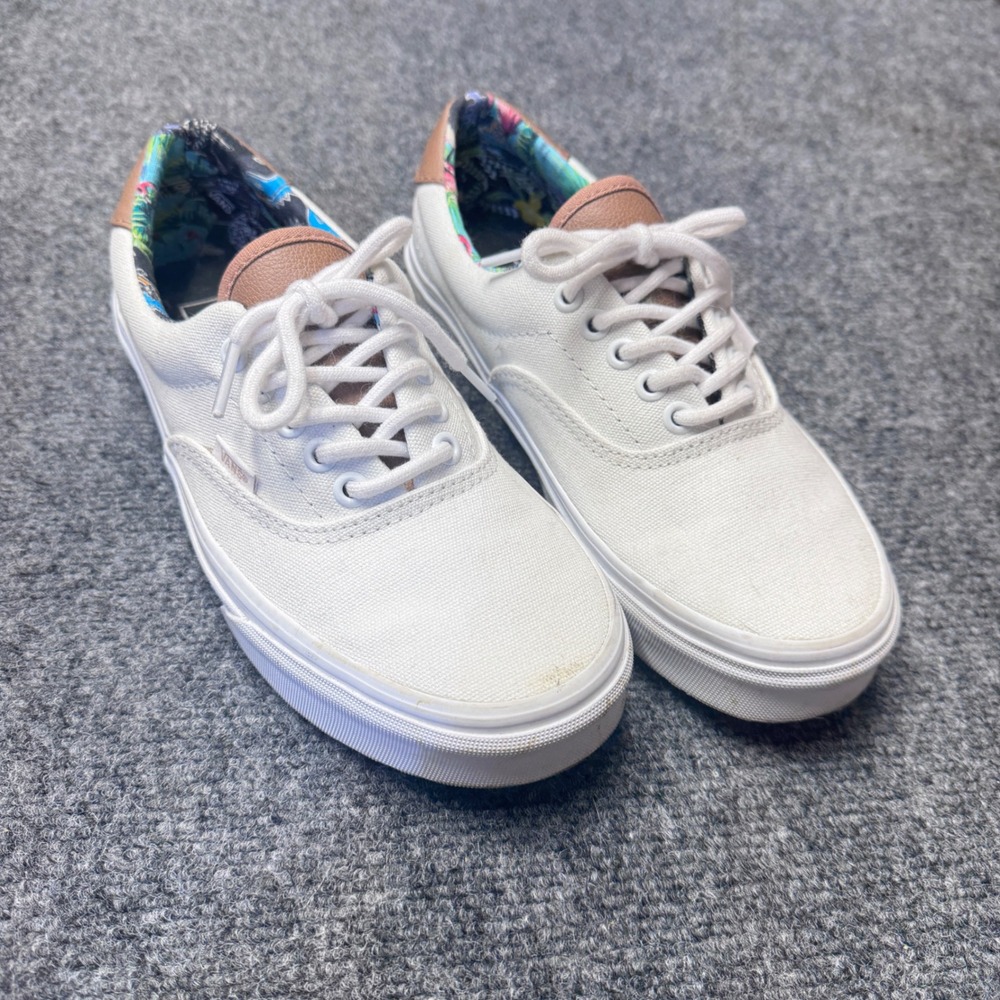 Vans Era Sneakers Wmn 8.5 White Tropical Floral Skate Shoes Canvas Summer Casual